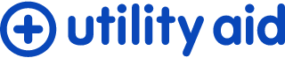 An image of the Utility Aid logo: simple blue text. Their logo is a blue circle with a plus symbol inside it.